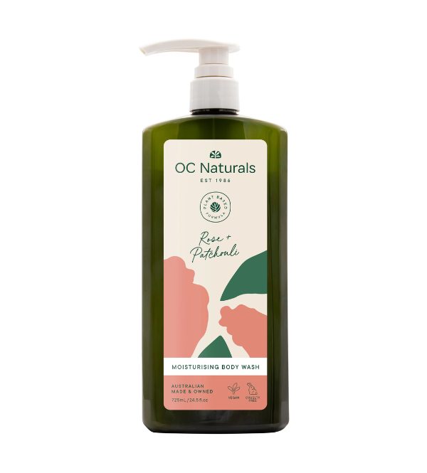OC NATURALS MOISTURISING ROSE-PATCHOULI BODY WASH.