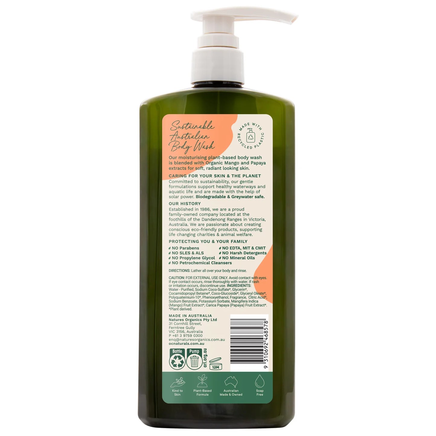 OC Naturals Mango & Papaya Moisturising Body Wash 725ml