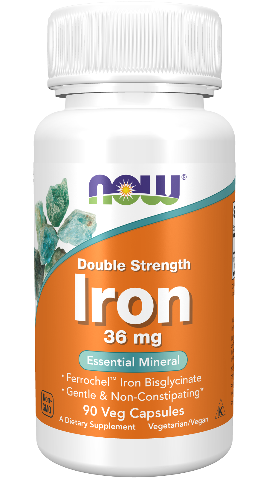 NOW - Iron 36 mg, Double Strength Veg Capsules - 90 Veg Capsules
