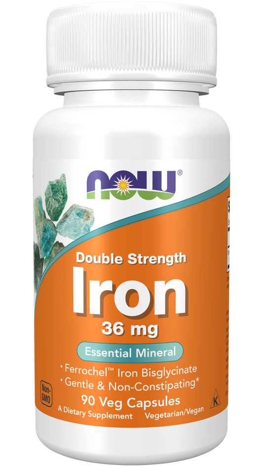 NOW - Iron 36 mg, Double Strength Veg Capsules - 90 Veg Capsules