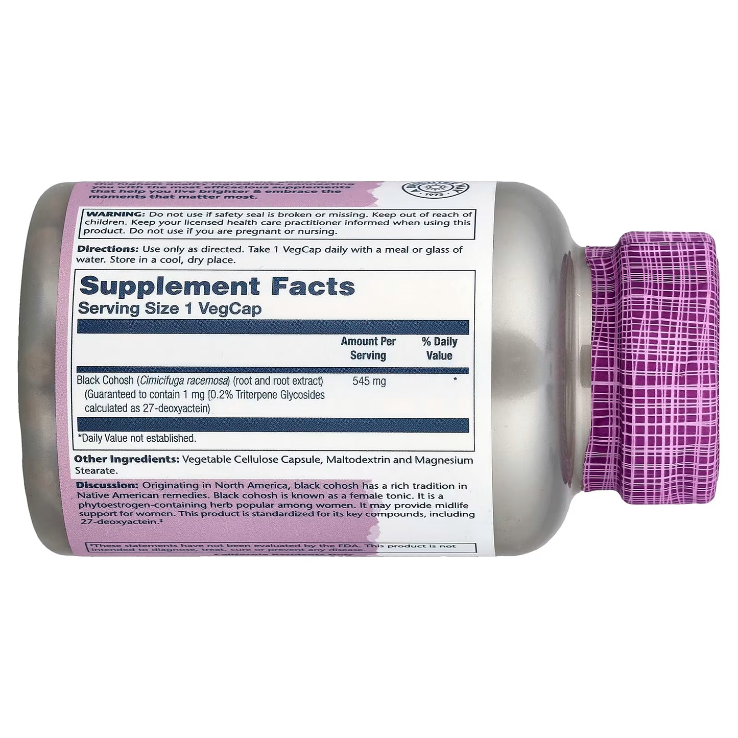 Solaray Black Cohosh Root - 540mg, 100 Veg Caps