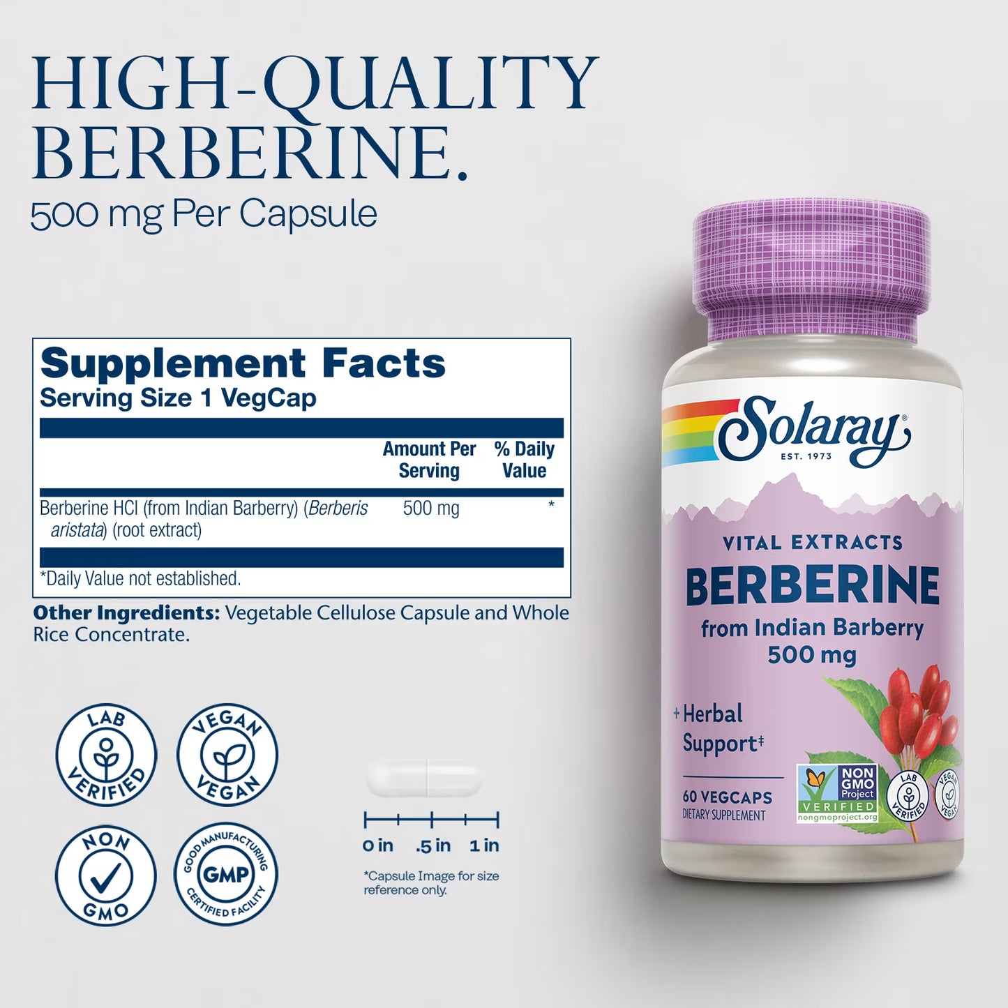 Solaray Berberine - 500mg, 60 Veg Caps
