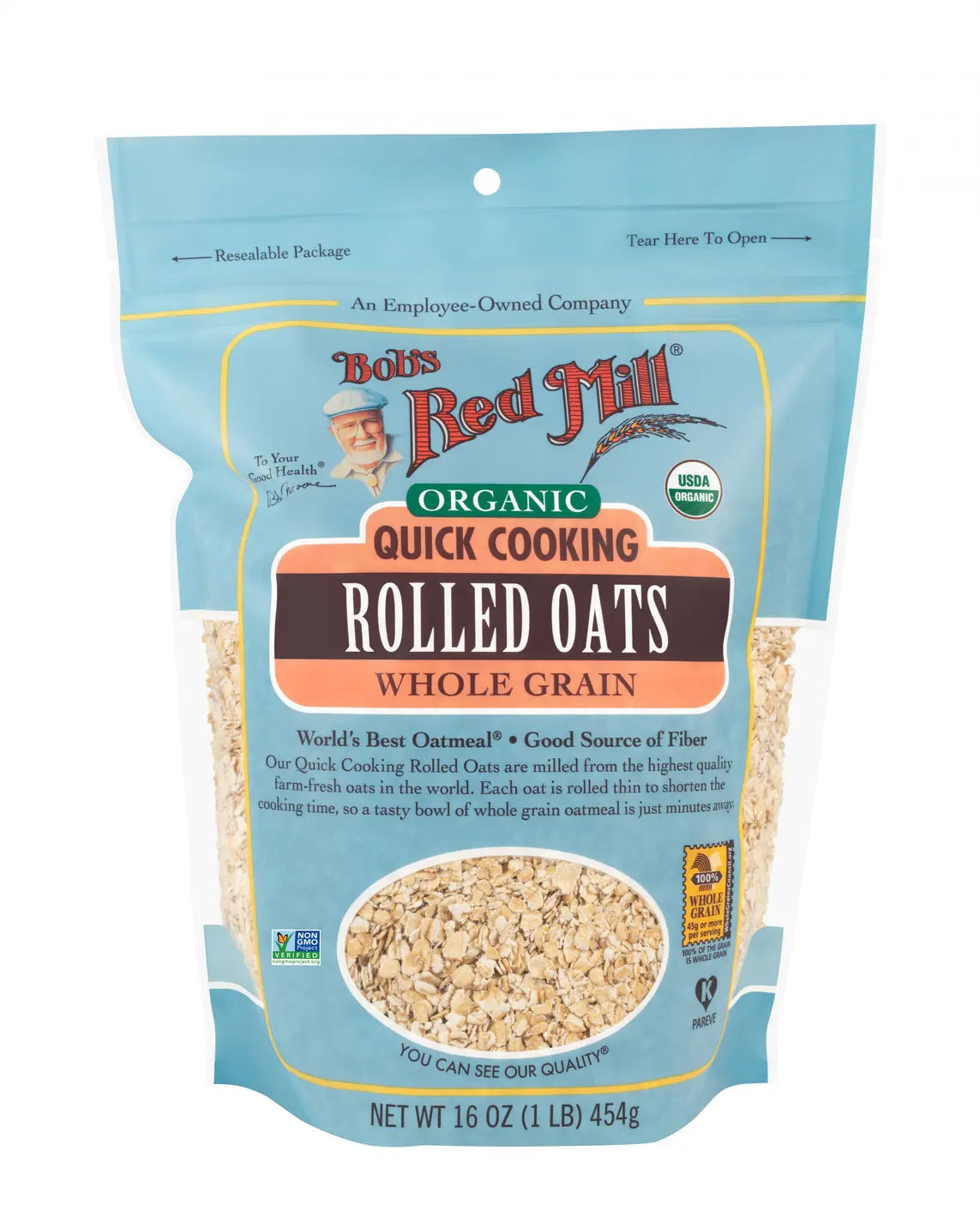 Organic Quick Cooking Rolled Oats Whole Grain 454G Bobs Red Mill