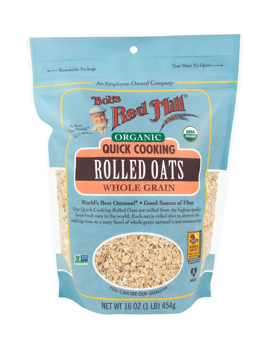 Organic Quick Cooking Rolled Oats Whole Grain 454G Bobs Red Mill