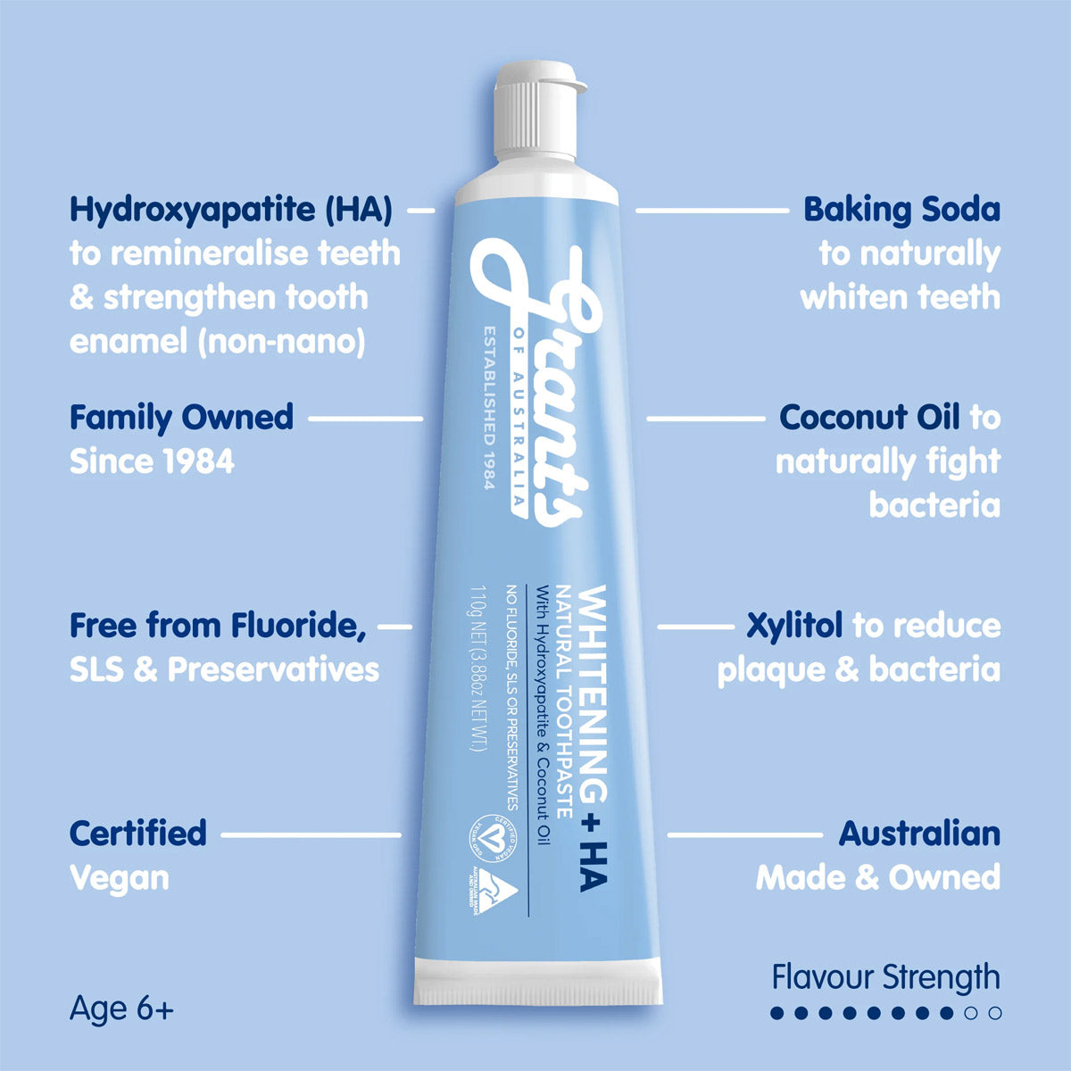 Grants Whitening +HA Natural Toothpaste – Fluoride Free – 110g