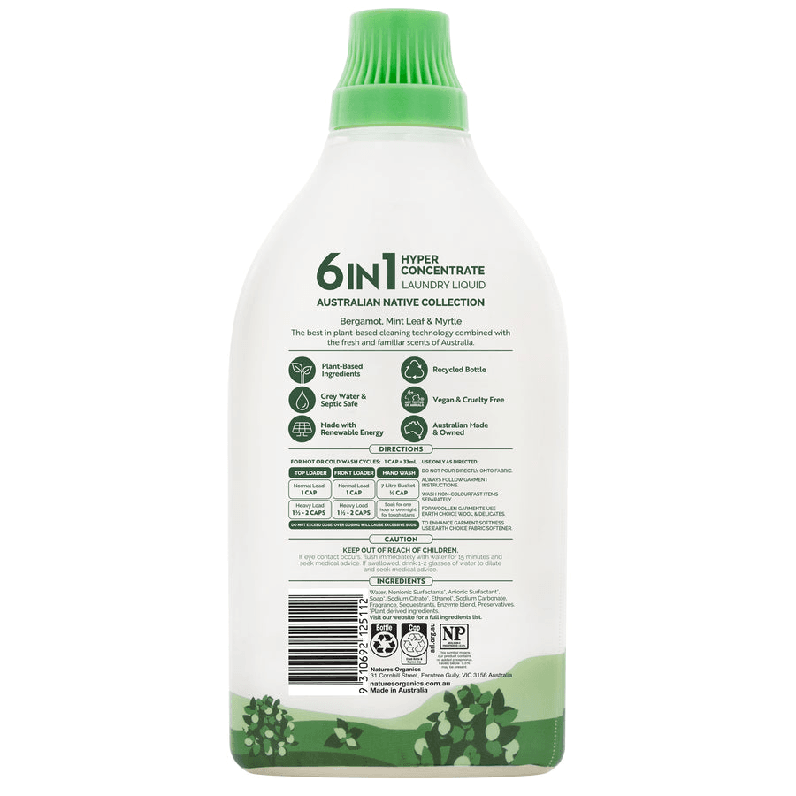 Earth Choice 6 in1 Laundry Liquid Bergamot, Mint Leaf & Myrtle 1L