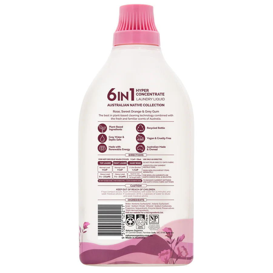 Earth Choice 6in1 Laundry Liquid Rose, Sweet Orange & Grey Gum 1L