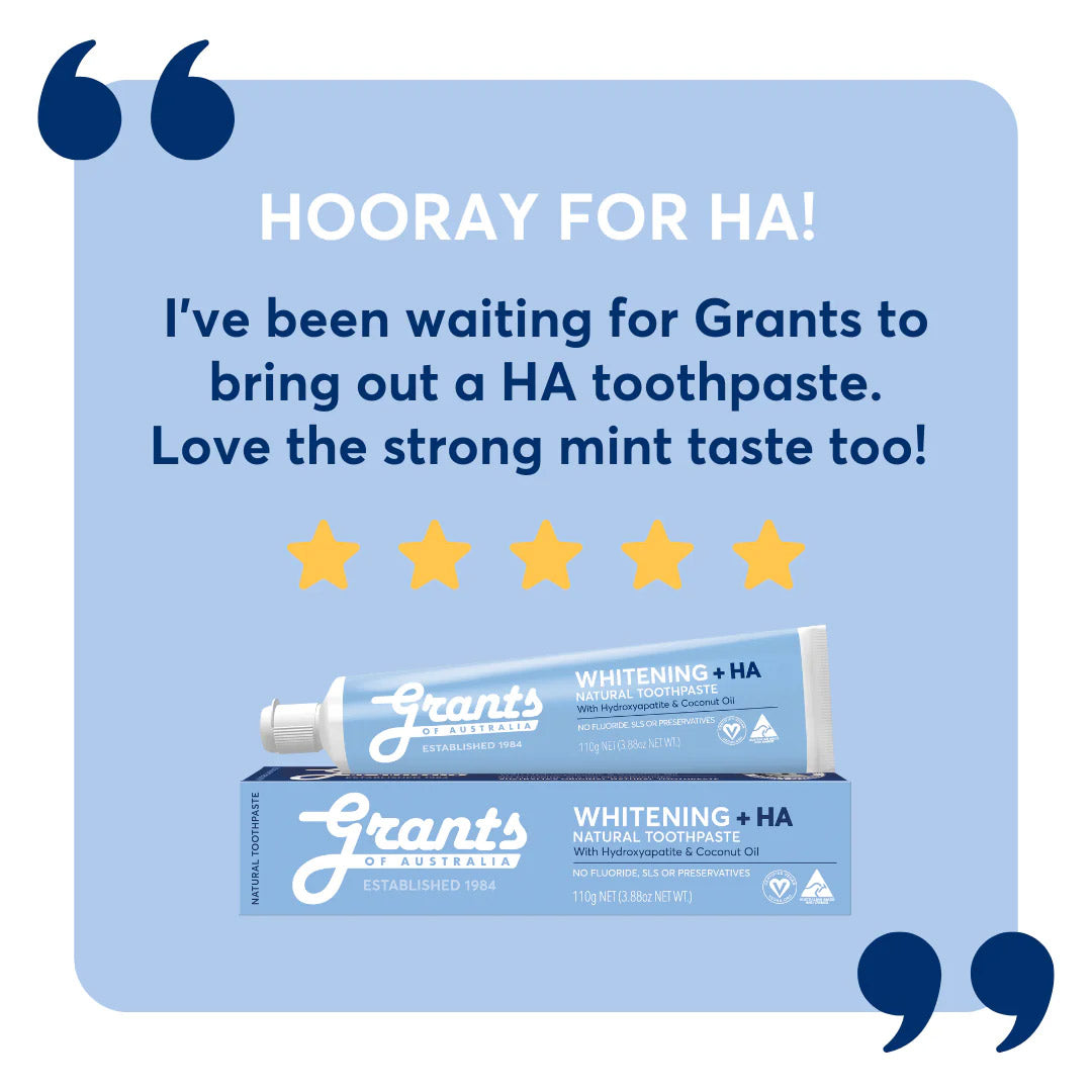 Grants Whitening +HA Natural Toothpaste – Fluoride Free – 110g