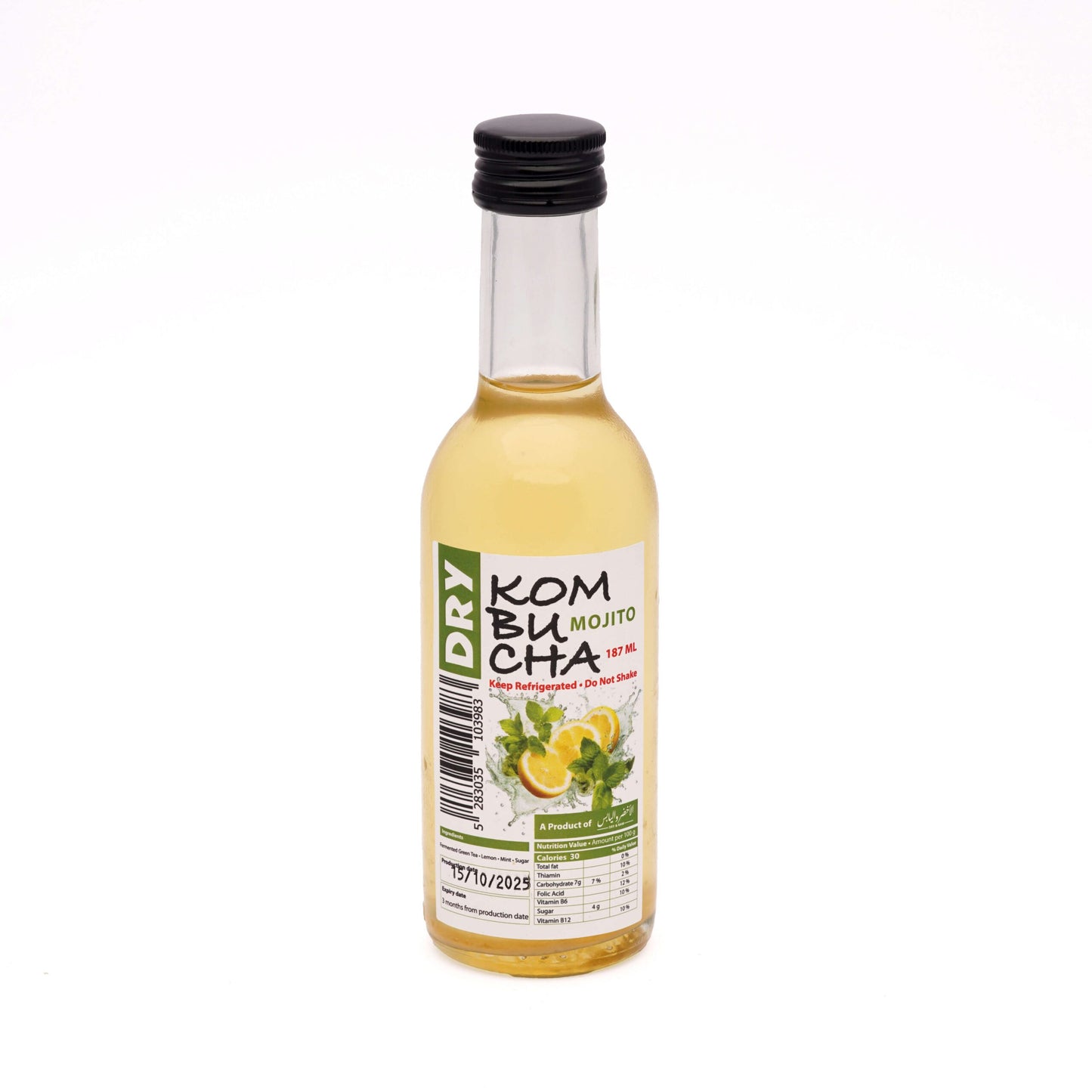 Dry & Raw - Kombucha Green Tea – Lemon & Mint Mojito 187 ml