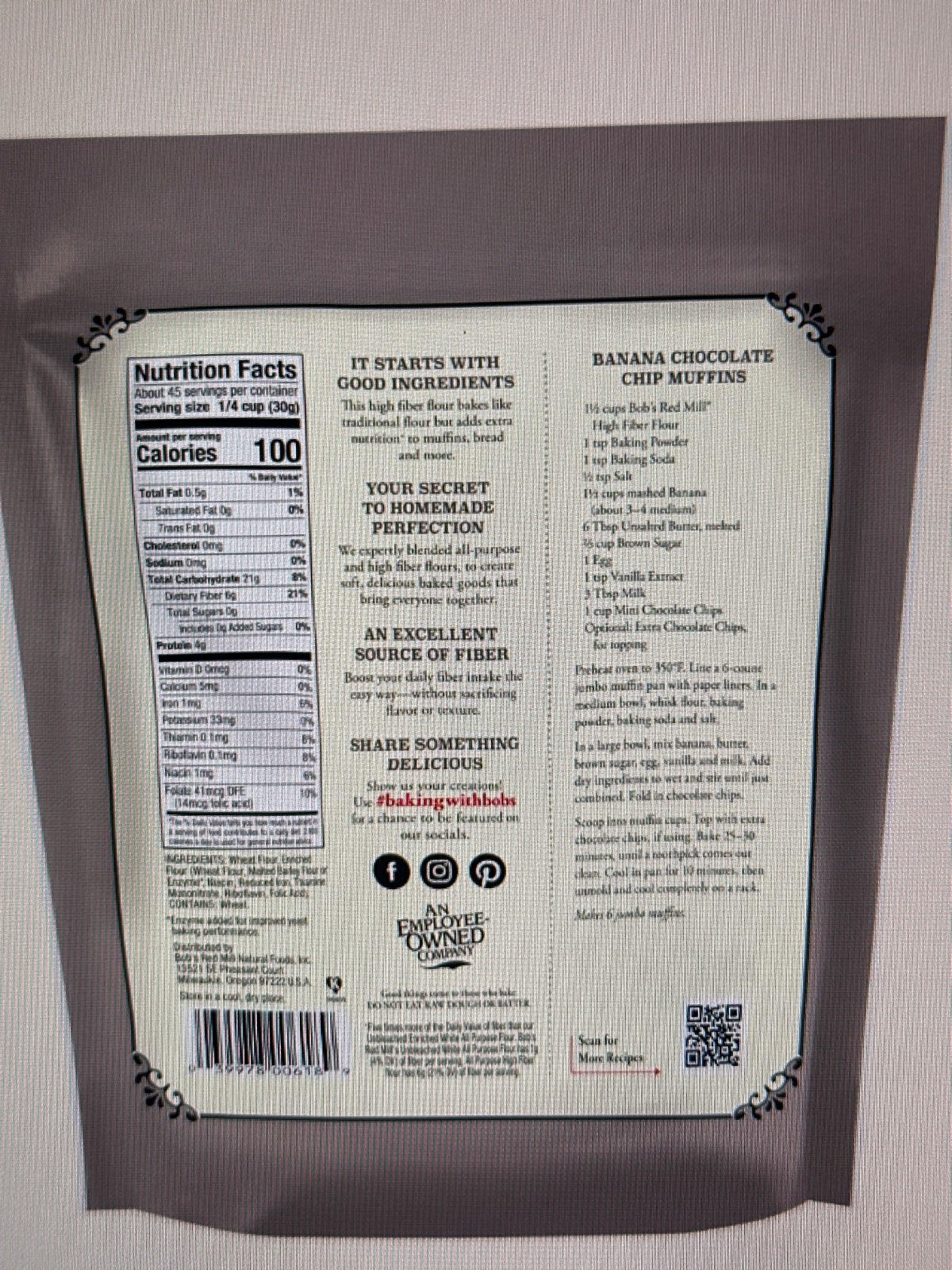 All-Purpose High Fiber Flour 1.36 kg - Back