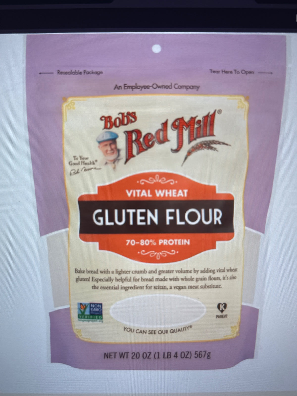 Vital Wheat Gluten Flour 20 oz (567g) - Front
